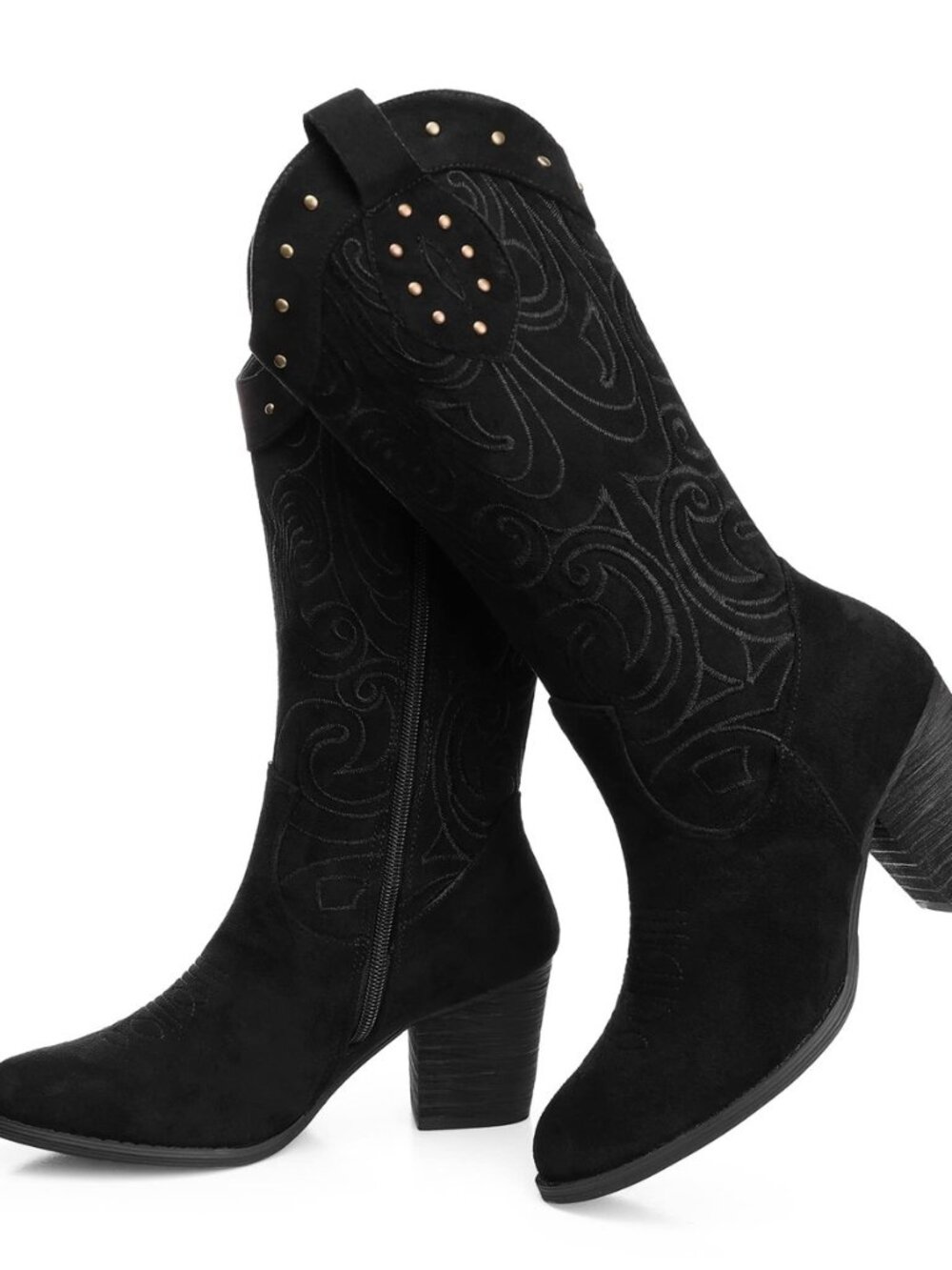 Women Cowboy Cowgirl Boots: Western Mid Calf Chunky Low Heel Boot